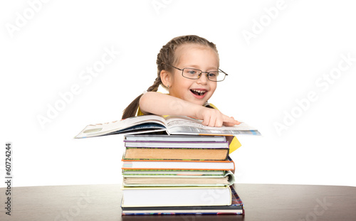 girl in glasses read book