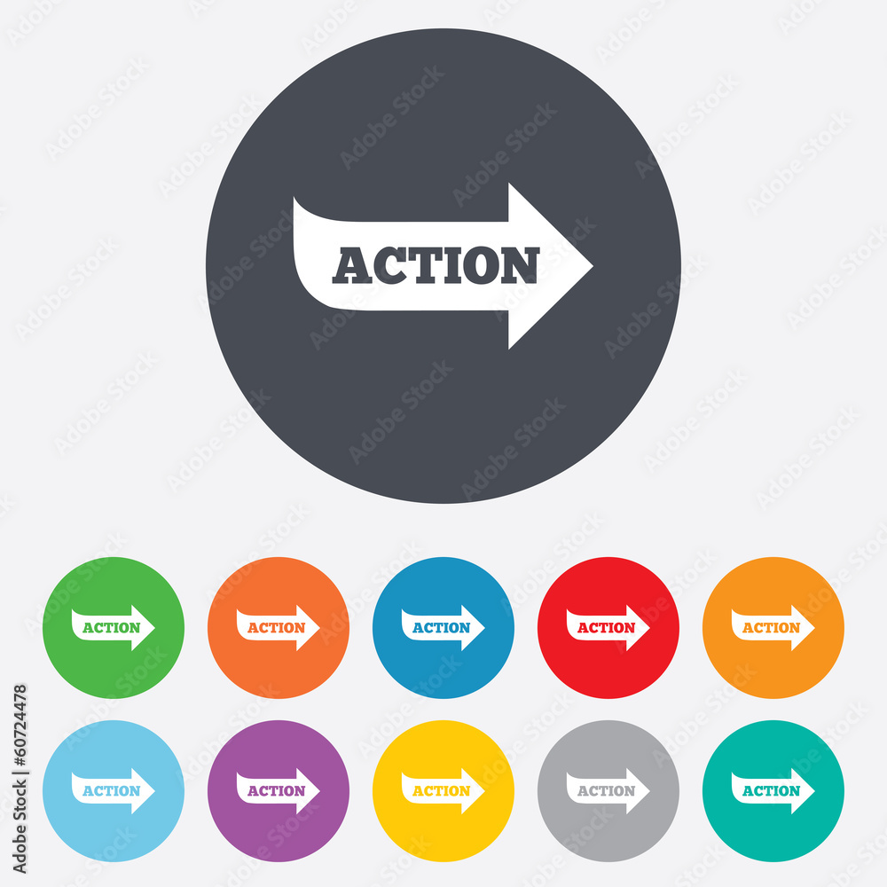 Action sign icon. Motivation button with arrow.