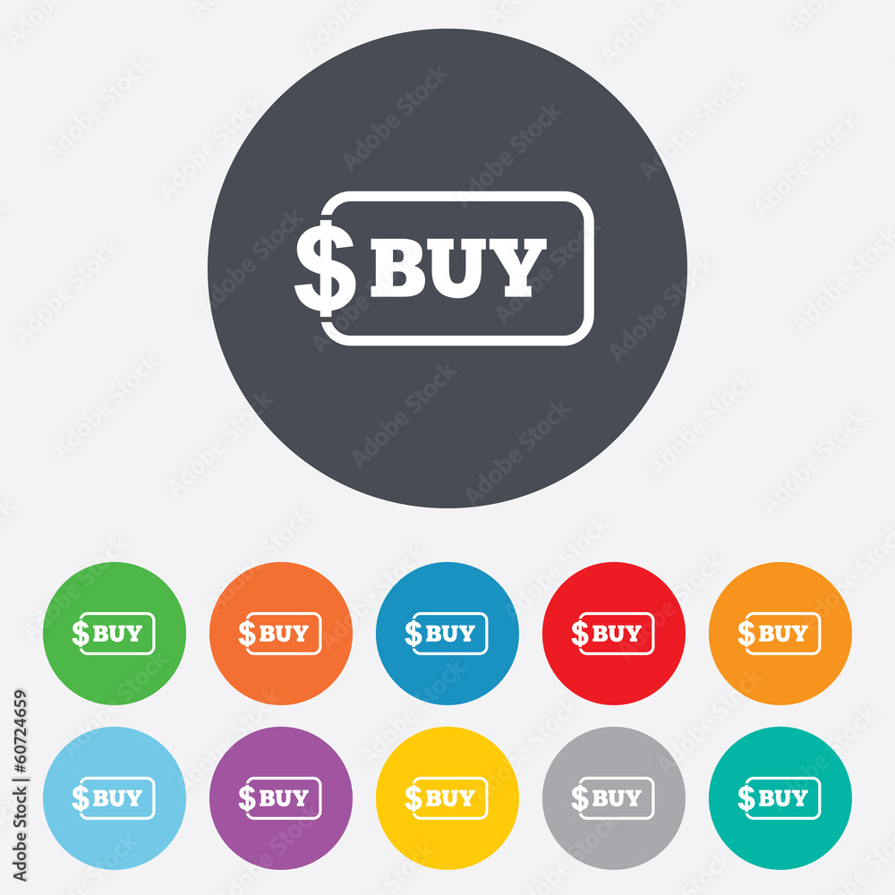 Buy sign icon. Online buying dollar button. Buy sign icon. Online buying dollar button.