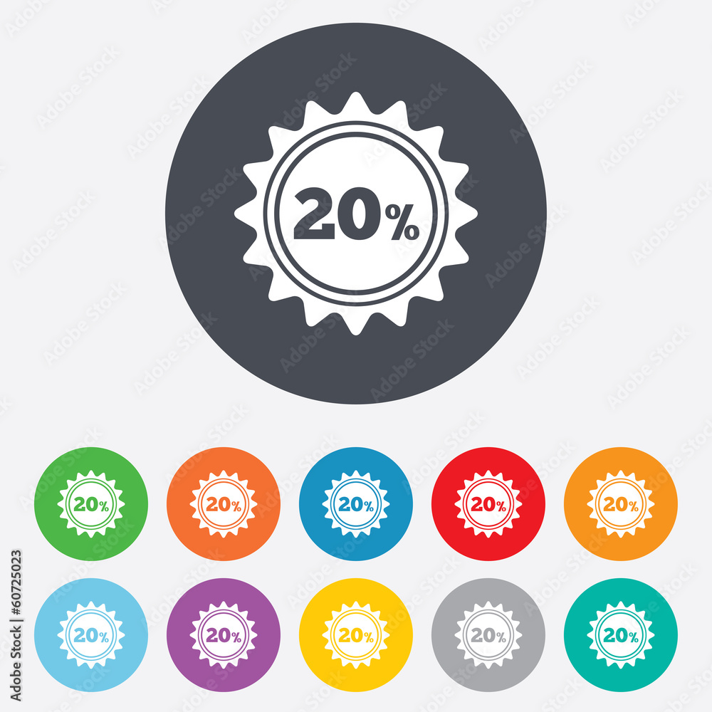 20 percent discount sign icon. Sale symbol. 20 percent discount sign icon. Sale symbol.