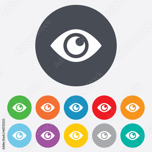 Eye sign icon. Publish content button.