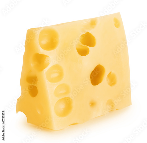 Piece of cheese with big holes