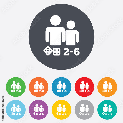 Board games sign icon. 2-6 players symbol.