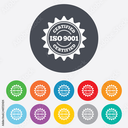 ISO 9001 certified sign. Certification stamp.