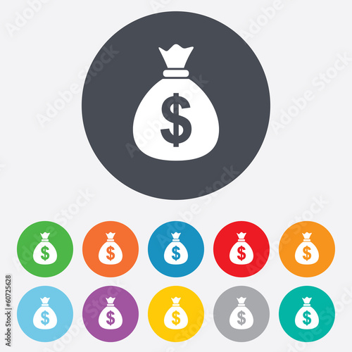 Money bag sign icon. Dollar USD currency.