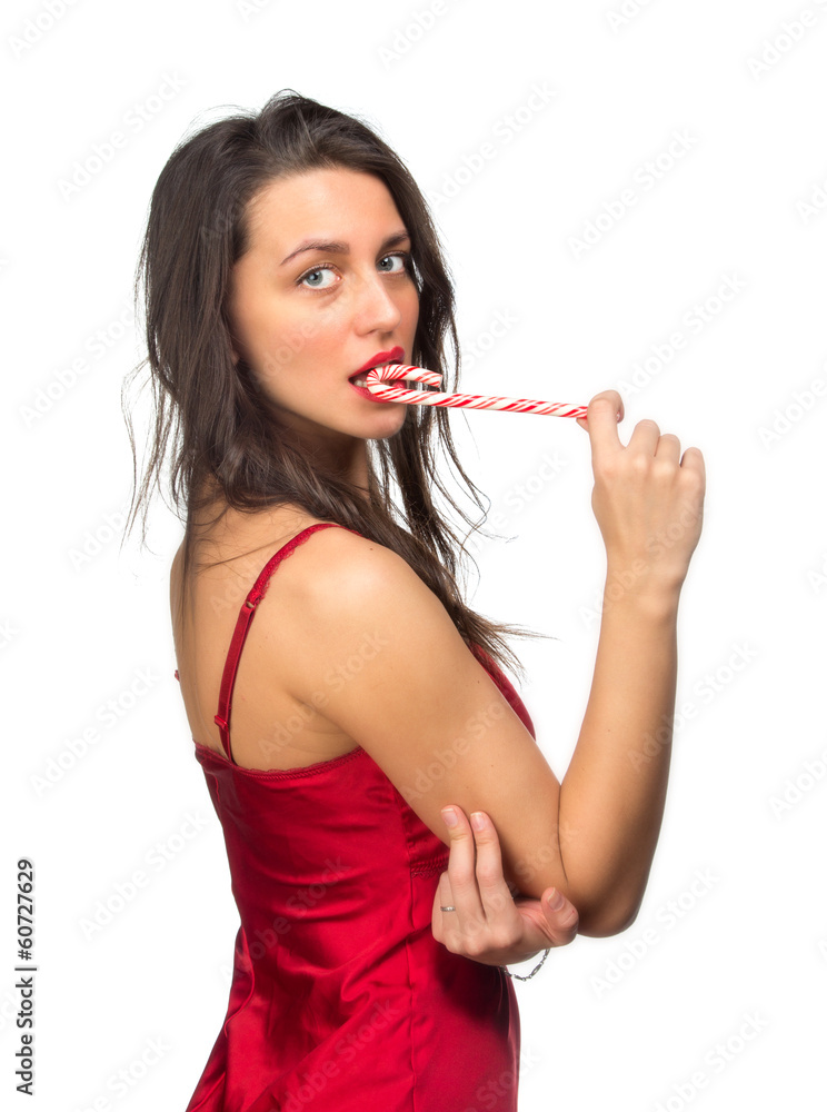 girl lick white-red candy in the form of heart with beautiful ma girl lick white-red candy in the form of heart with beautiful ma