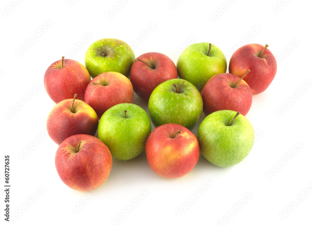 Color ripe tasty apples lies isolated on white closeup Color ripe tasty apples lies isolated on white closeup