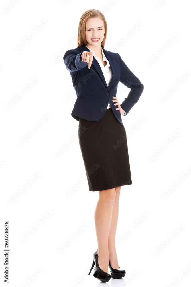Beautiful caucasian business woman pointing on you. Beautiful caucasian business woman pointing on you.
