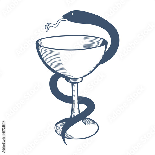 Medical health service emblem with goblet and snake.