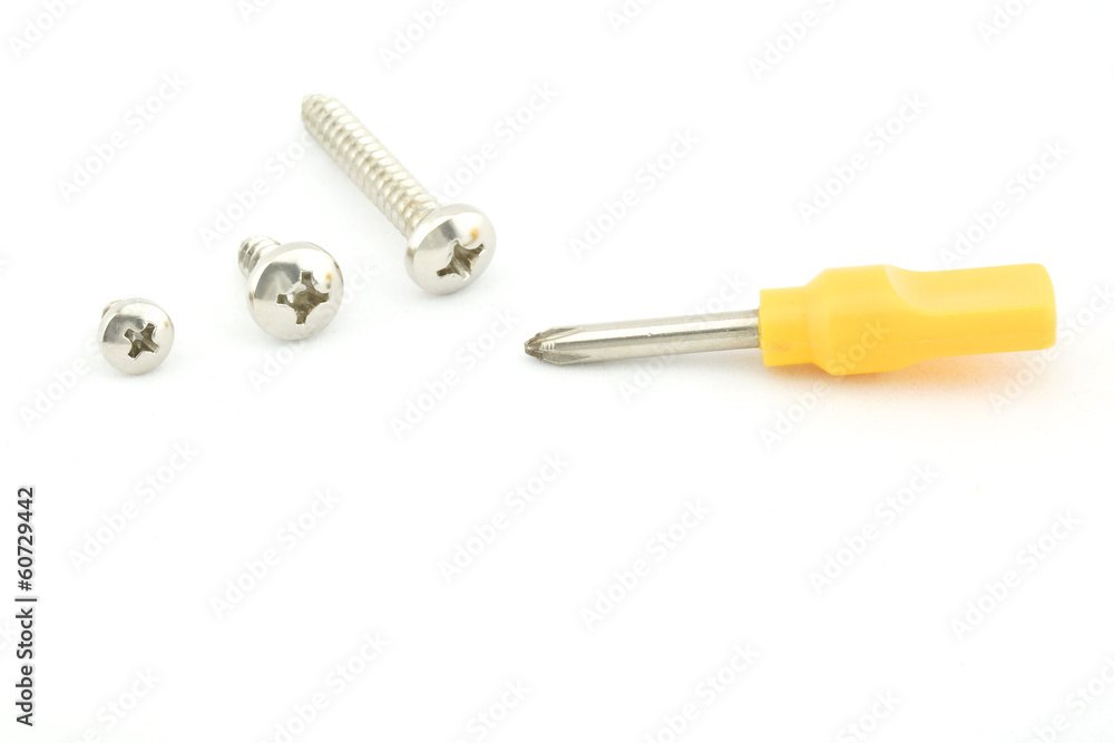 Yellow screwdriver with screw Yellow screwdriver with screw
