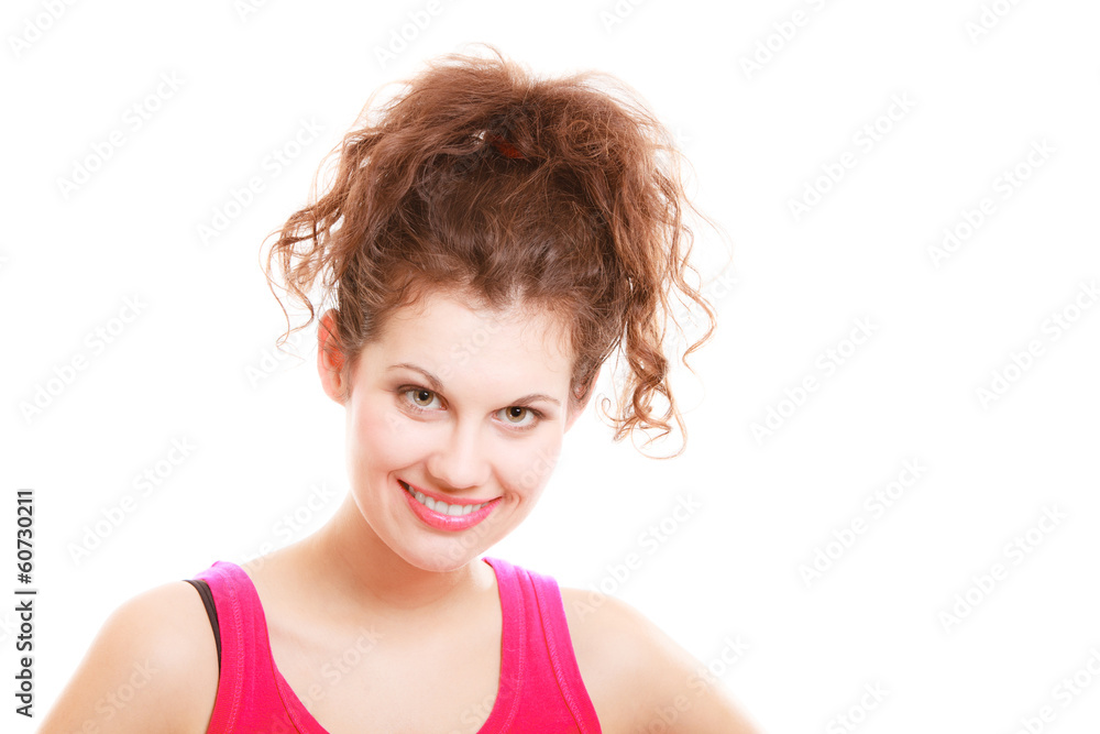 Fitness sport happy woman girl after workout gym isolated Fitness sport happy woman girl after workout gym isolated