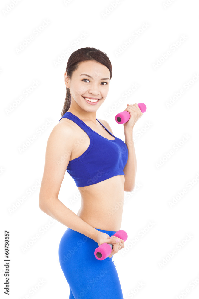 Healthy asian woman with dumbbells working out Healthy asian woman with dumbbells working out