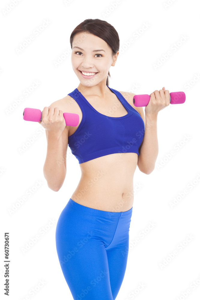 Young attractive sporty woman with dumbbells Young attractive sporty woman with dumbbells