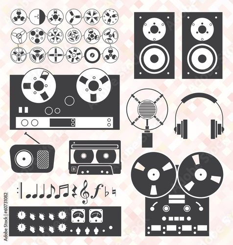 Vector Set: Retro Music Recording Equipment Objects