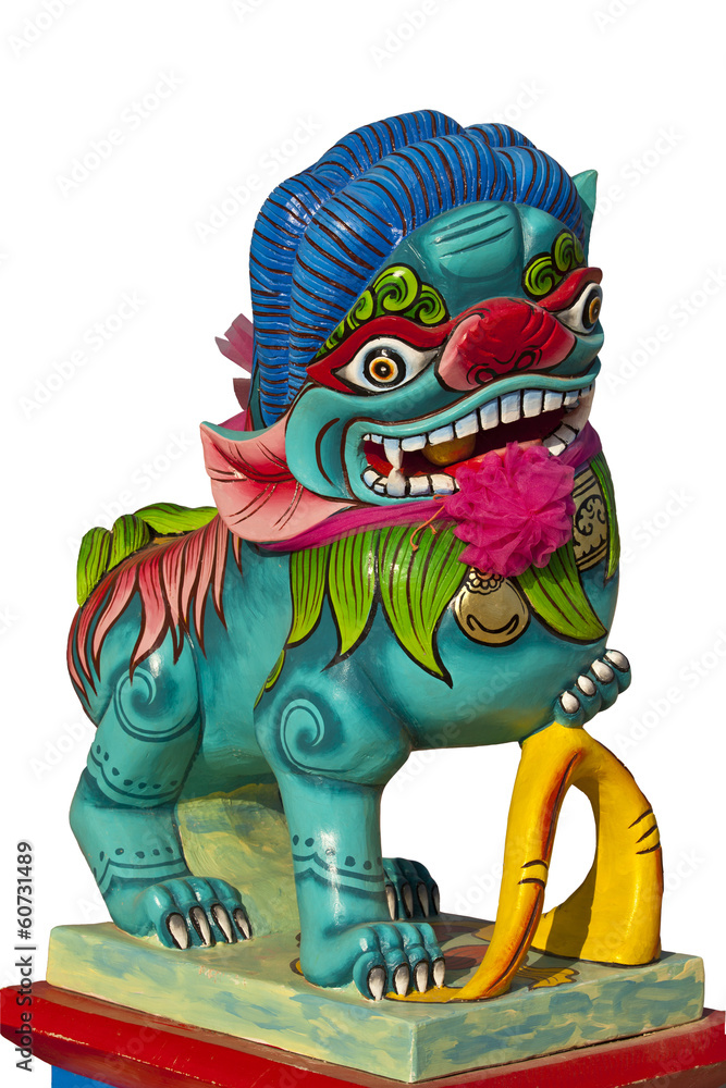 Obraz premium Colorful lion statue isolated on white background