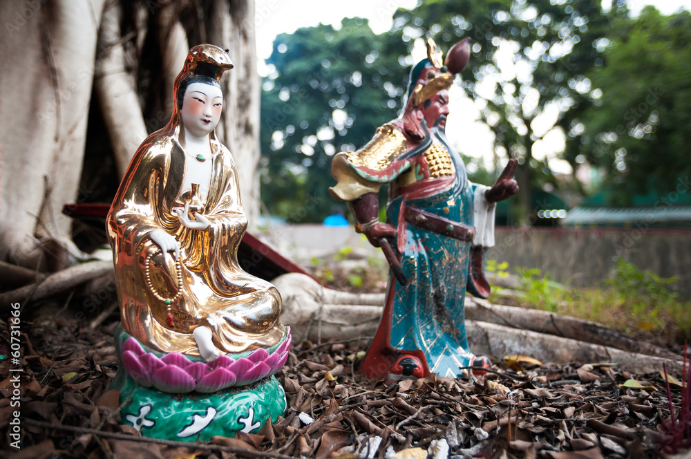 Statues of popular Chinese gods Guanyin and Guan Yu, Hong Kong