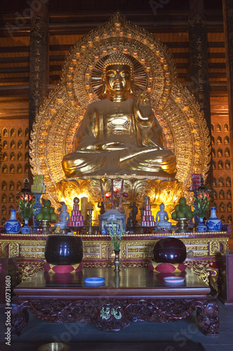 Golden Buddha images in Bai Dinh temple near Ninh Binh, Vietnam