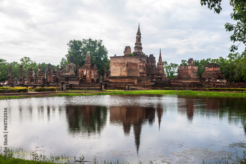 Wat Mahathat temple ruin in Sukhothai Historical Park, Thailand