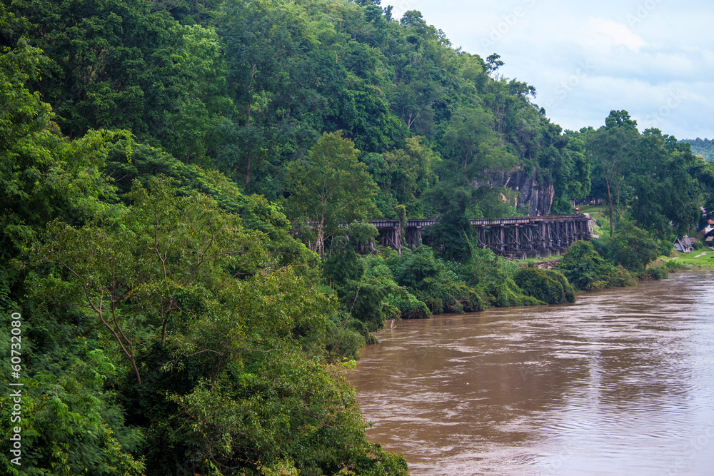 View of Burma railway (Death railway) and river Khwae ( View of Burma railway (Death railway) and river Khwae (