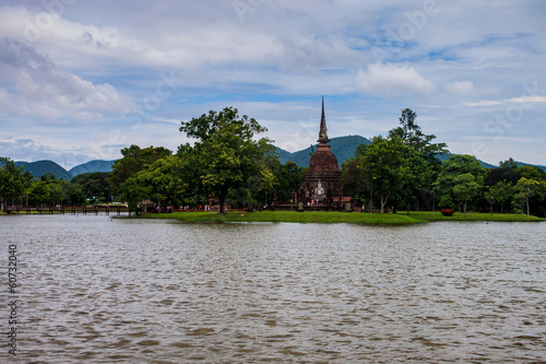 Wat Sa Si temple ruin in Sukhothai Historical Park  Thailand