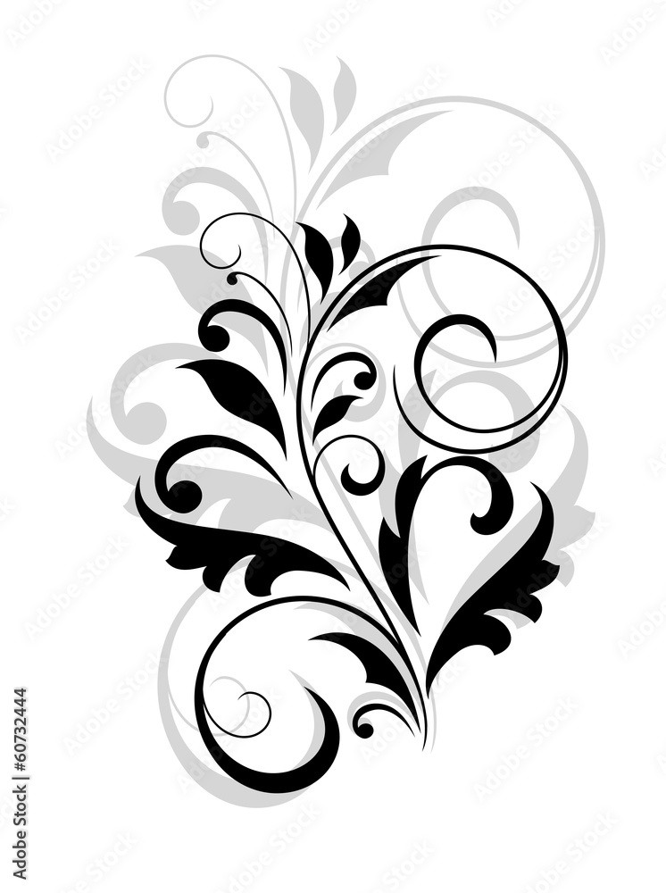 Floral motif in black and grey over white Floral motif in black and grey over white