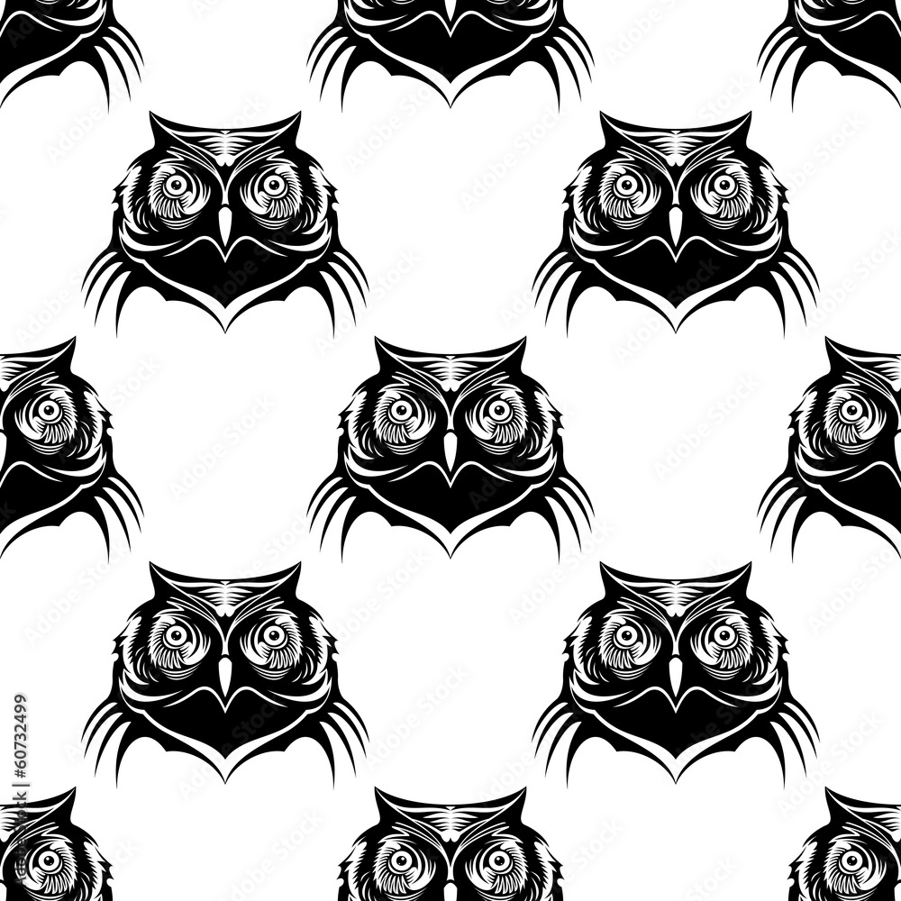 Seamless pattern illustration of an owl head Seamless pattern illustration of an owl head