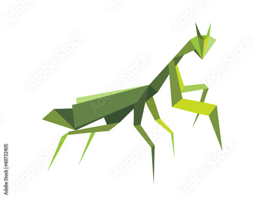 Origami green praying mantis