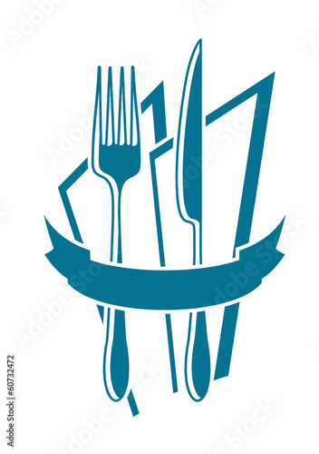 Knife, fork and napkin icon in blue © Vector Tradition
