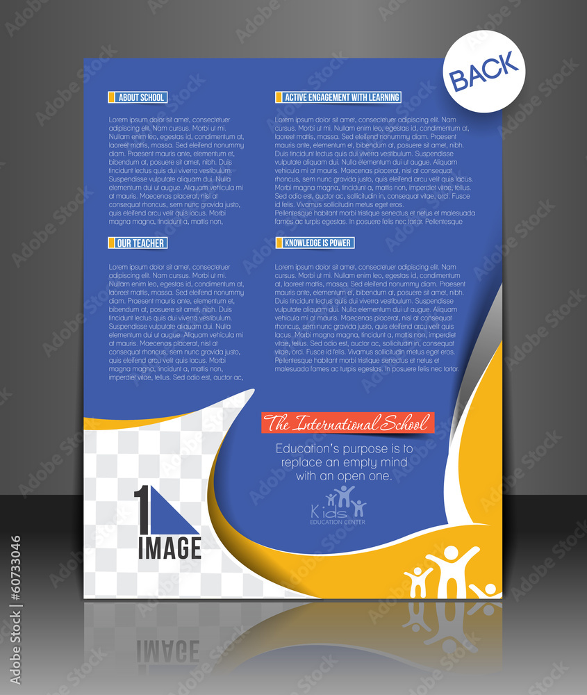 Obraz premium Broszura szkolna wektor, powrót ulotki, szablon