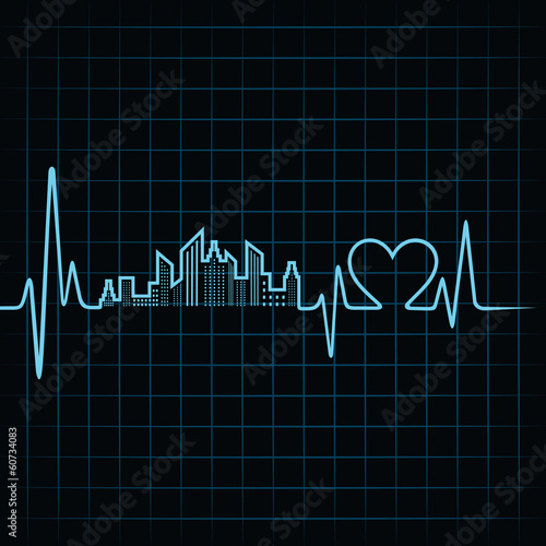 Heartbeat make a building design and heart stock vector