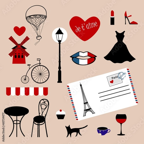 set of icons of Paris