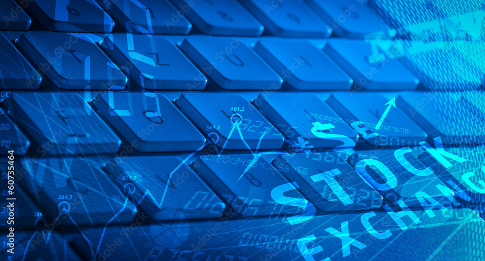 Keyboard with glowing business icons Keyboard with glowing business icons