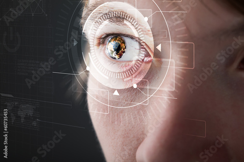 Cyber man with technolgy eye looking