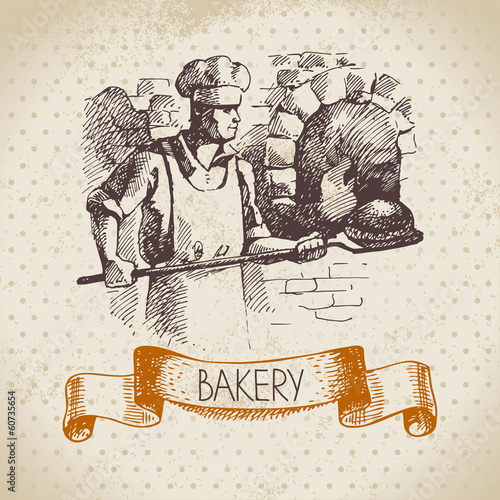 Bakery sketch background. Vintage hand drawn illustration