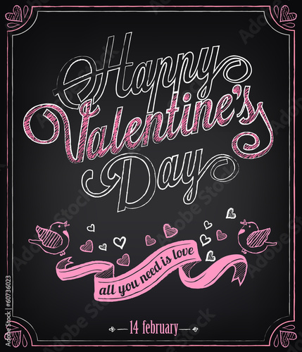 Happy Valentines Day background. Retro design hand lettering
