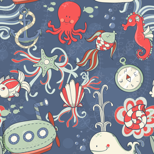 Underwater creatures seamless pattern