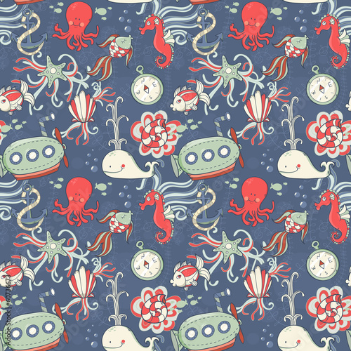 Underwater creatures seamless pattern