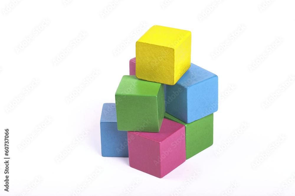 Colorful wooden building blocks isolated on white background Colorful wooden building blocks isolated on white background