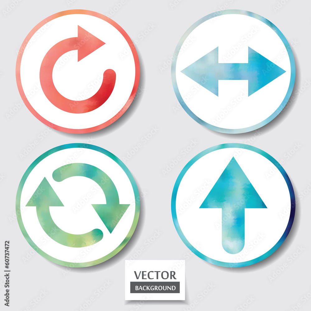 Set of four icons. Web and mobile apps circle watercolor button. Set of four icons. Web and mobile apps circle watercolor button.