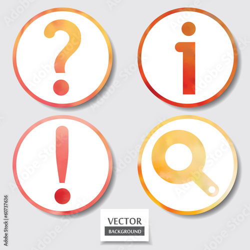 Set of four icons. Web and mobile apps circle watercolor button.