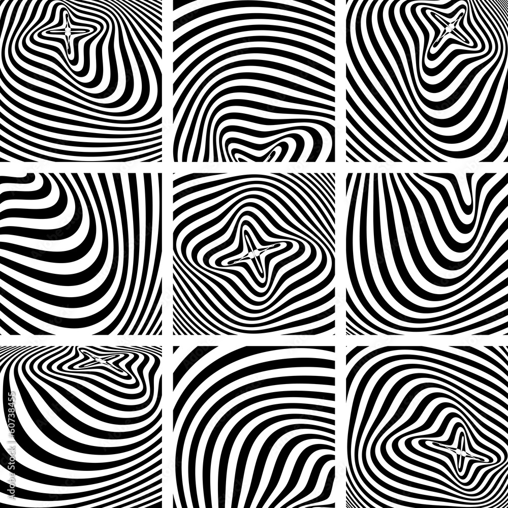 Set of op art textures in zebra pattern design.