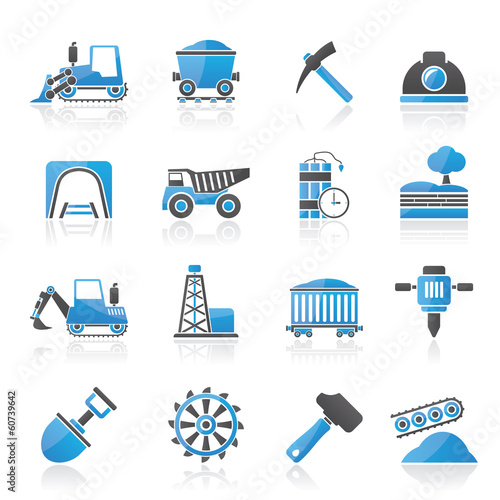 Mining and quarrying industry icons - vector icon set