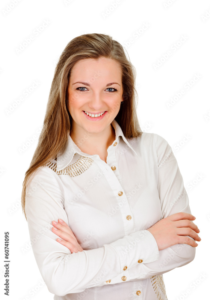 portrait of young woman on white background portrait of young woman on white background