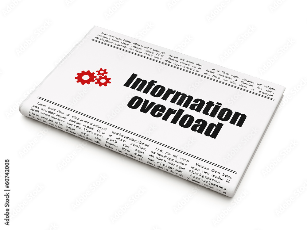Data concept: newspaper with Information Overload and Gears Data concept: newspaper with Information Overload and Gears
