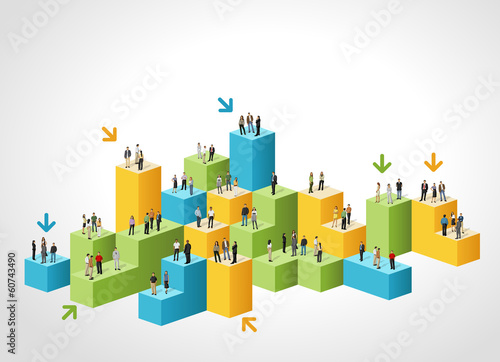Template for brochure with business people on bar chart