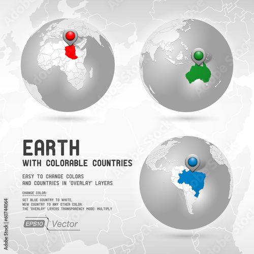 Globe with colorable countries - silver - Part two