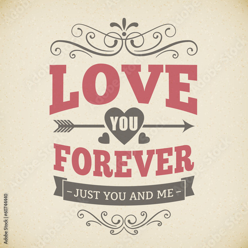 Wedding typography love you forever vintage card background