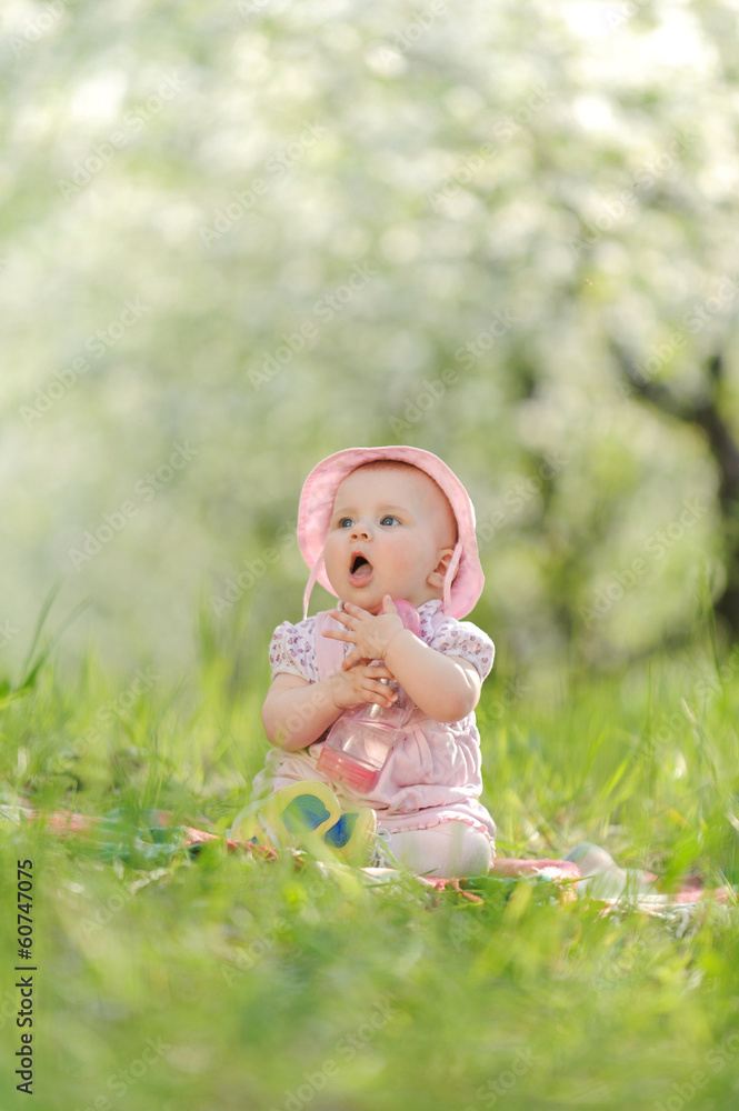 Girl with Bottle in Garden Girl with Bottle in Garden
