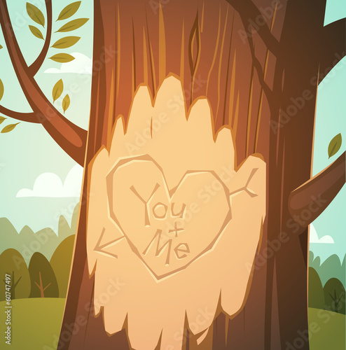 Carved heart in a tree. Valentine's Day Card.