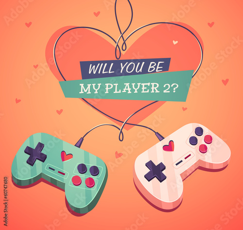 Will you be my player two? Valentine's Day Card.